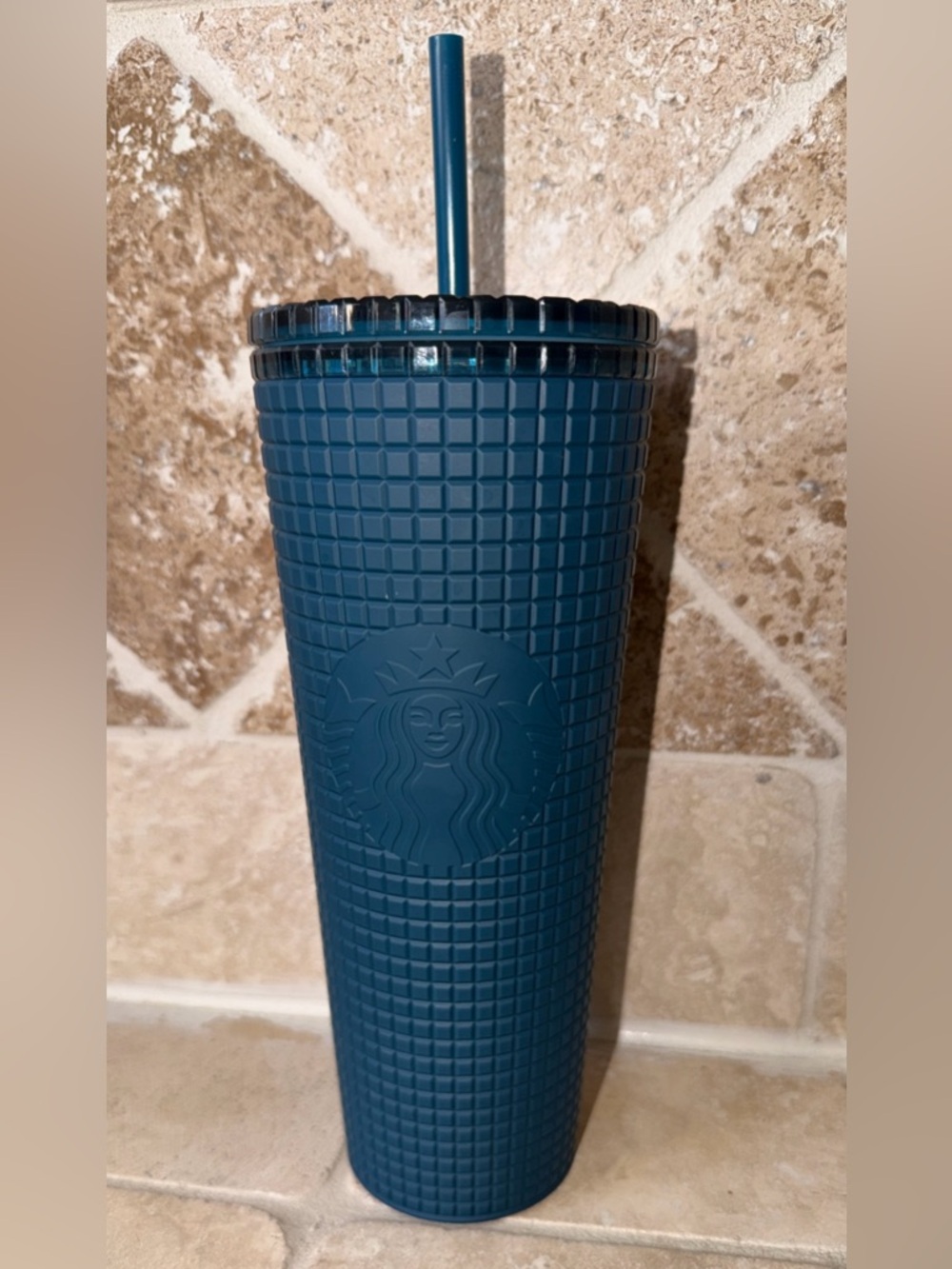 Starbucks Winter 2022 - Navy Blue Soft Touch Grid Tumbler (Cold Cup) 24 oz